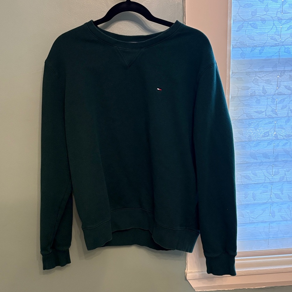 Vintage Tommy Hilfiger Crewneck Sweater Green Minimal Flag Logo Men’s L
